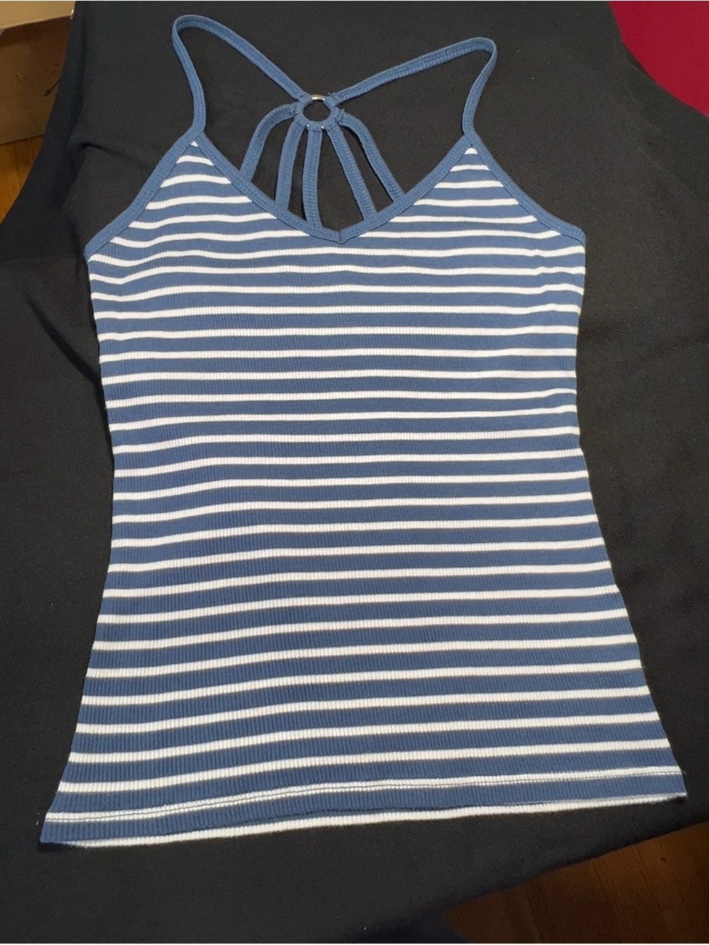 Aeropostale Blue & White Striped Ring-Back Tank